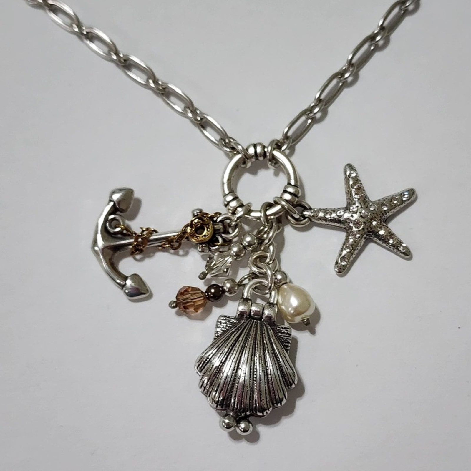 Brighton Nantucket Pearl Anchor Starfish Oyster Charm Necklace